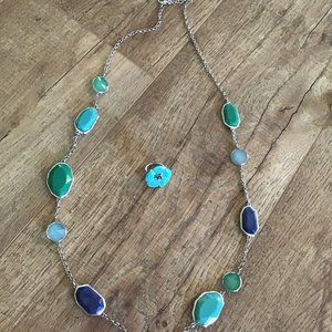 Blue Stone Necklace & Blue Flower Ring